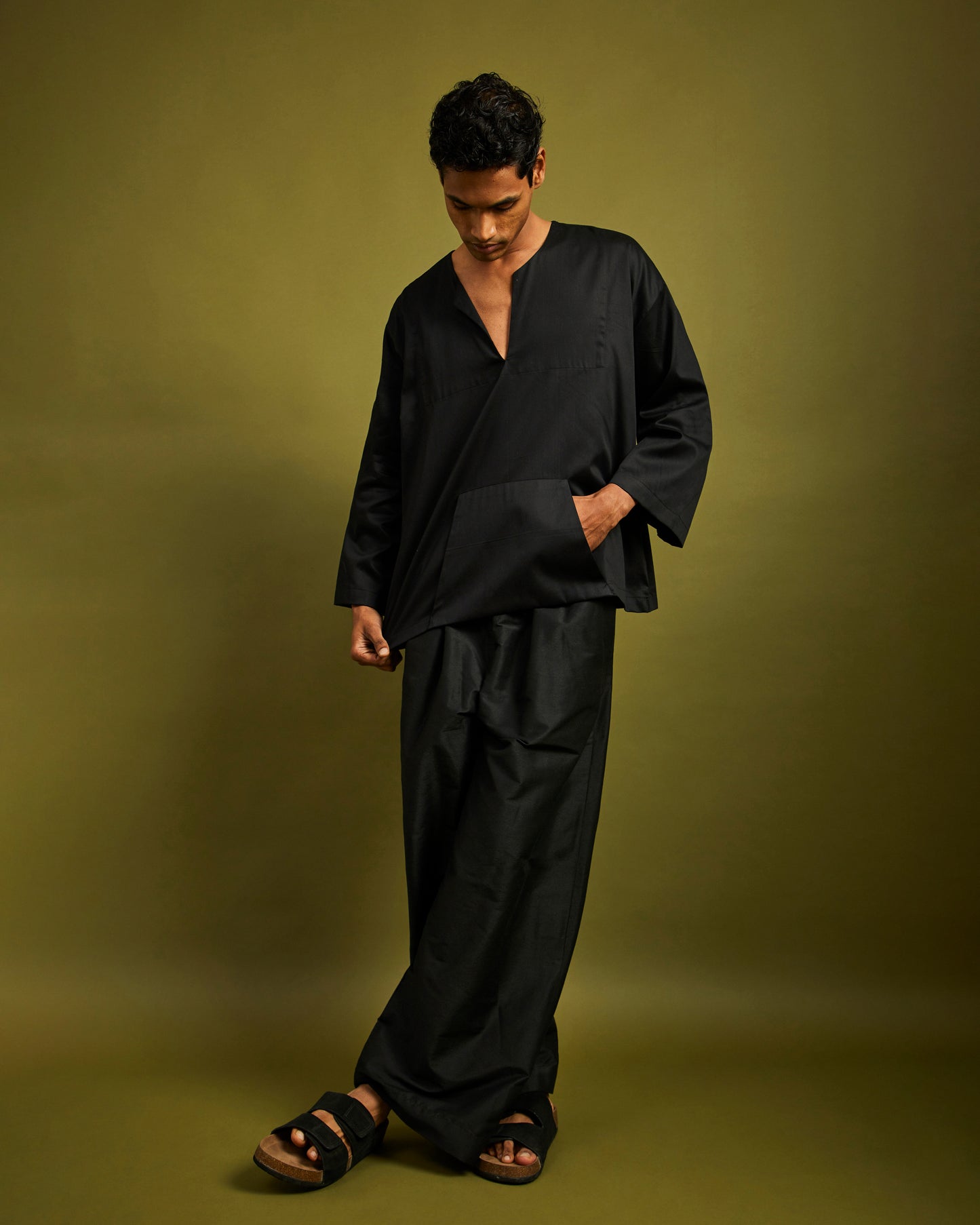 Black Wide Leg Pants with Drawstrings