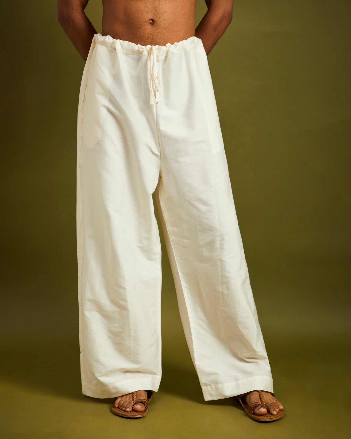 White Wide Leg Pants with Drawstrings