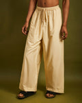 Beige Wide Leg Pants with Elastic and Drawstrings