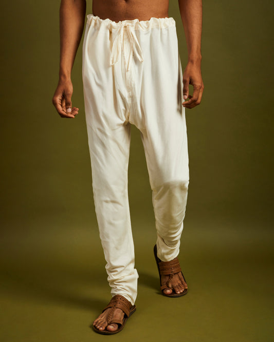 Off-White Churidaar Pants with Drawstrings
