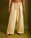 Beige Wide Leg Pants with Drawstrings