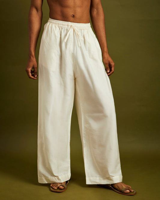 White Wide Leg Pants with Elastic and Drawstrings