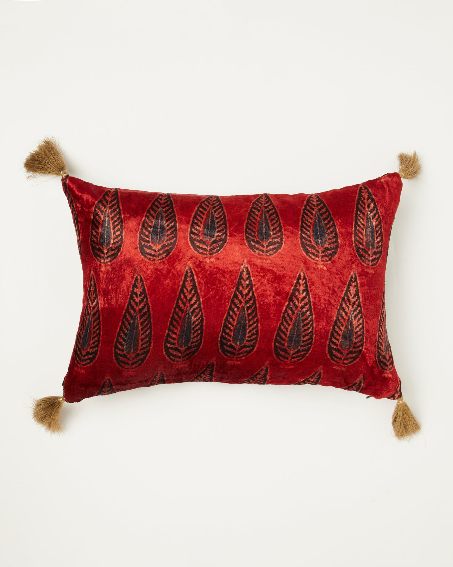 Darakht Red Velvet Ajrakh Rectangle Cushion Cover