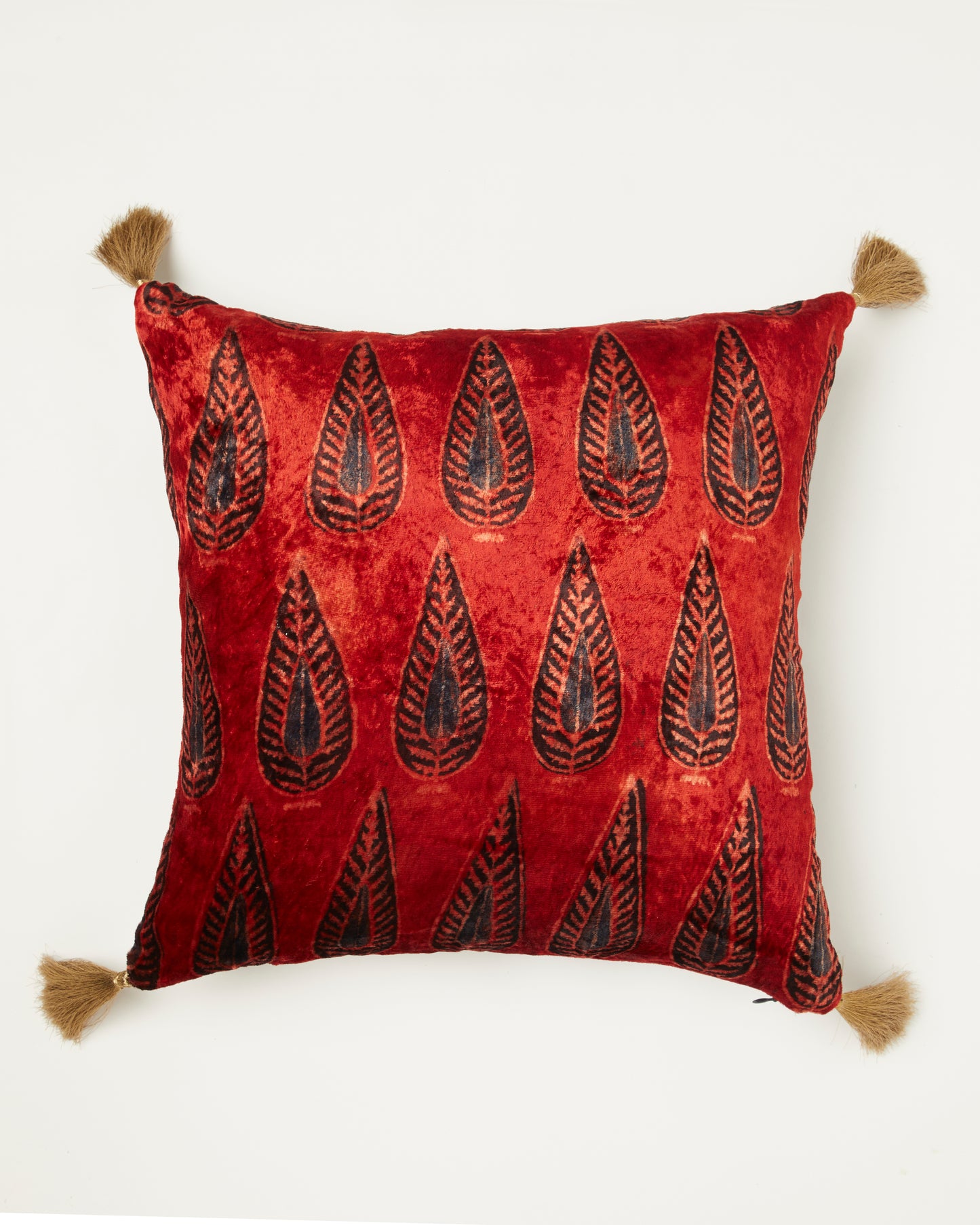 Darakht Red Velvet Ajrakh Square Cushion Cover