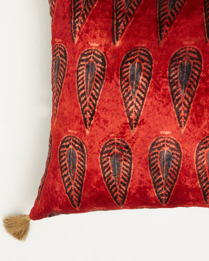 Darakht Red Velvet Ajrakh Square Cushion Cover